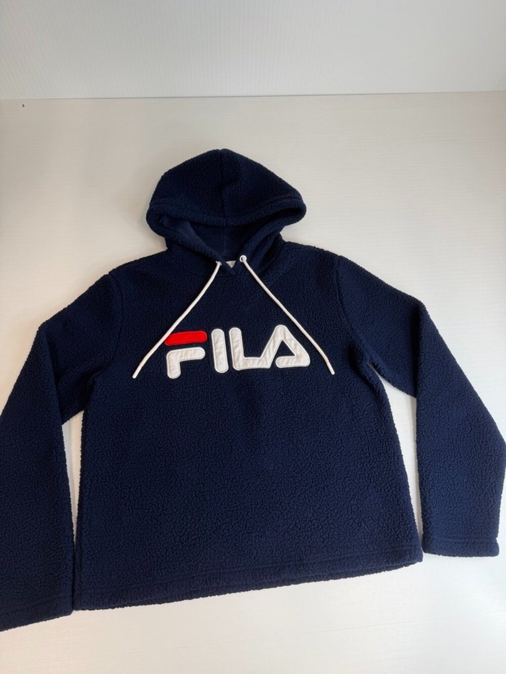 Fila Hoodie Women Medium Spell Out Logo Relaxed Sweatshirt Work Party Run Gym Ex